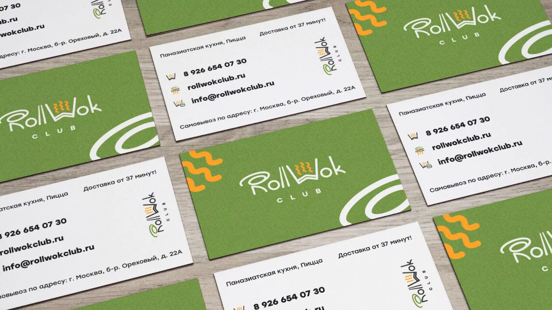 Разработка дизайна визиток суши-бара «Roll Wok Club» в Лисках